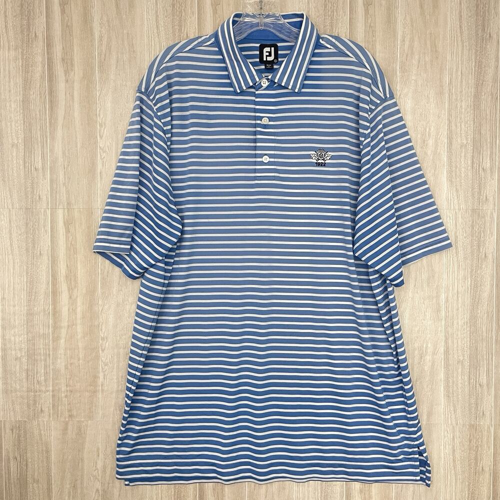 FootJoy Polo Shirt Mens XL Blue Striped Golf Performance 1922 Embroidered Logo